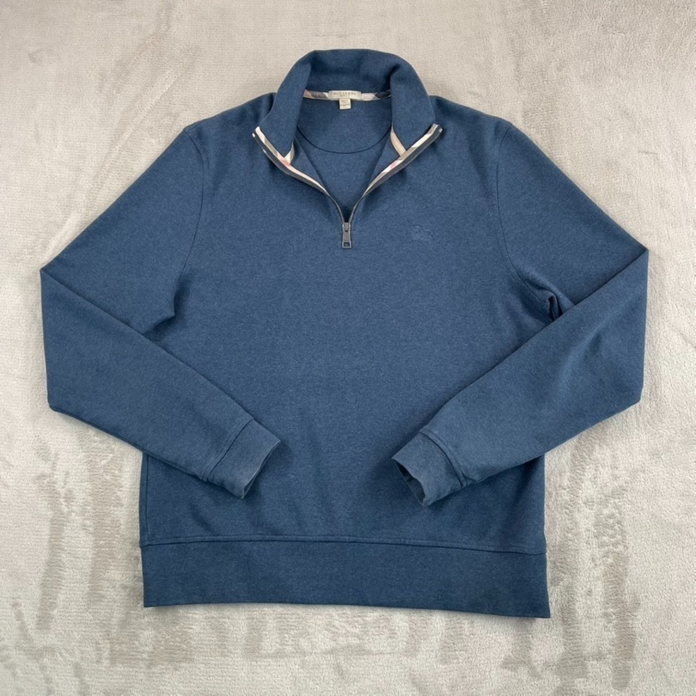 Burberry Brit Nova Check 1/4 Zip Sweater Men‎ XL Heather Blue Embroidered Logo